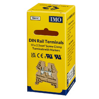 IMO DIN Rail Terminals | 10 x 2.5mm Screw Clamp with Markers | 20A 600V (ER2.5BEIGE)