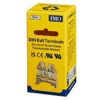 IMO DIN Rail Terminals | 10 x 4mm Screw Clamp with Markers | 30A 600V (ER4BEIGE)