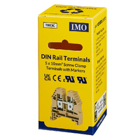 IMO DIN Rail Terminals | 5 x 10mm Screw Clamp with Markers | 65A 600V (ER10BEIGE)