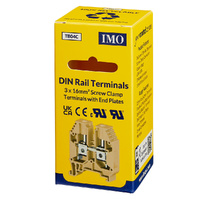 IMO DIN Rail Terminals | 3 x 16mm Screw Clamp with End Plates & Markers | 85A 600V (ER16BEIGE)