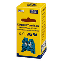 IMO DIN Rail Terminals | 5 x 4mm Neutral Screw Clamp with Markers | 30A 600V (ER4BLUE)