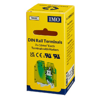 IMO DIN Rail Terminals | 3 x 16mm Earth Terminals with Markers | 85A 600V (ERPE16P)