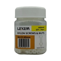 LEXEM Nylon Screw & Nut M4 x 40mm (50 Pack)